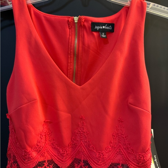 Speechless Vibrant Coral Dress with Lace Accents - Picture 3 of 3